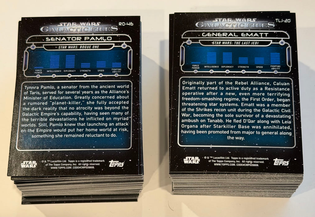 2018 Star Wars Galactic Files Complete 200 Base Trading Card Set Topps