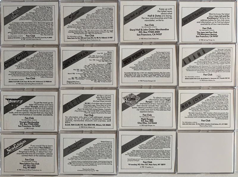 Rock Stars Rock n' Roll Bands 1985 Wonder Bread Vintage Card Set 15 Cards   - TvMovieCards.com