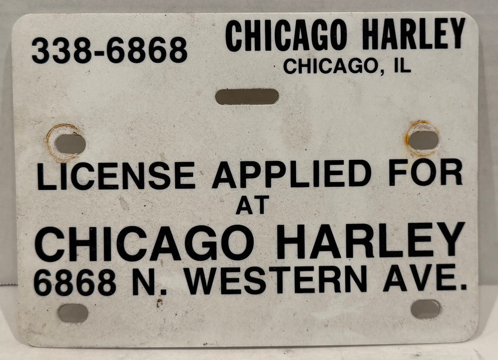 Vintage Harley Davidson Chicago IL Temporary License Plate "License Applied For"