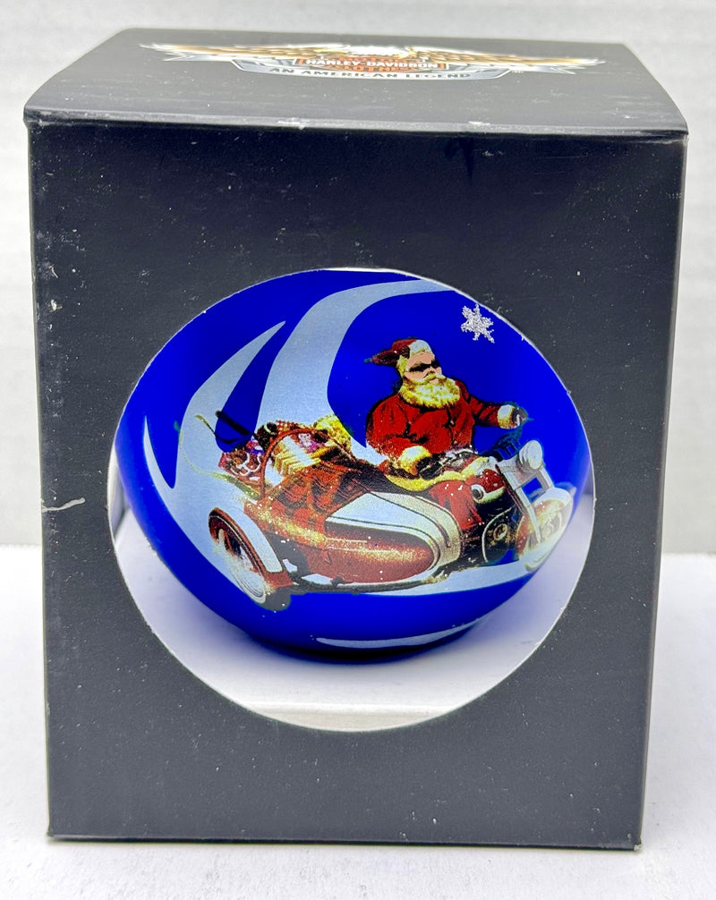 2007 Harley Davidson Holiday Hanging Glass Ball Ornament Santa Blue 96868-08V   - TvMovieCards.com