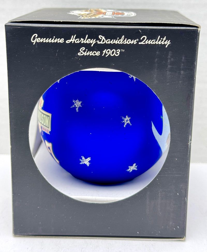 2007 Harley Davidson Holiday Hanging Glass Ball Ornament Santa Blue 96868-08V   - TvMovieCards.com