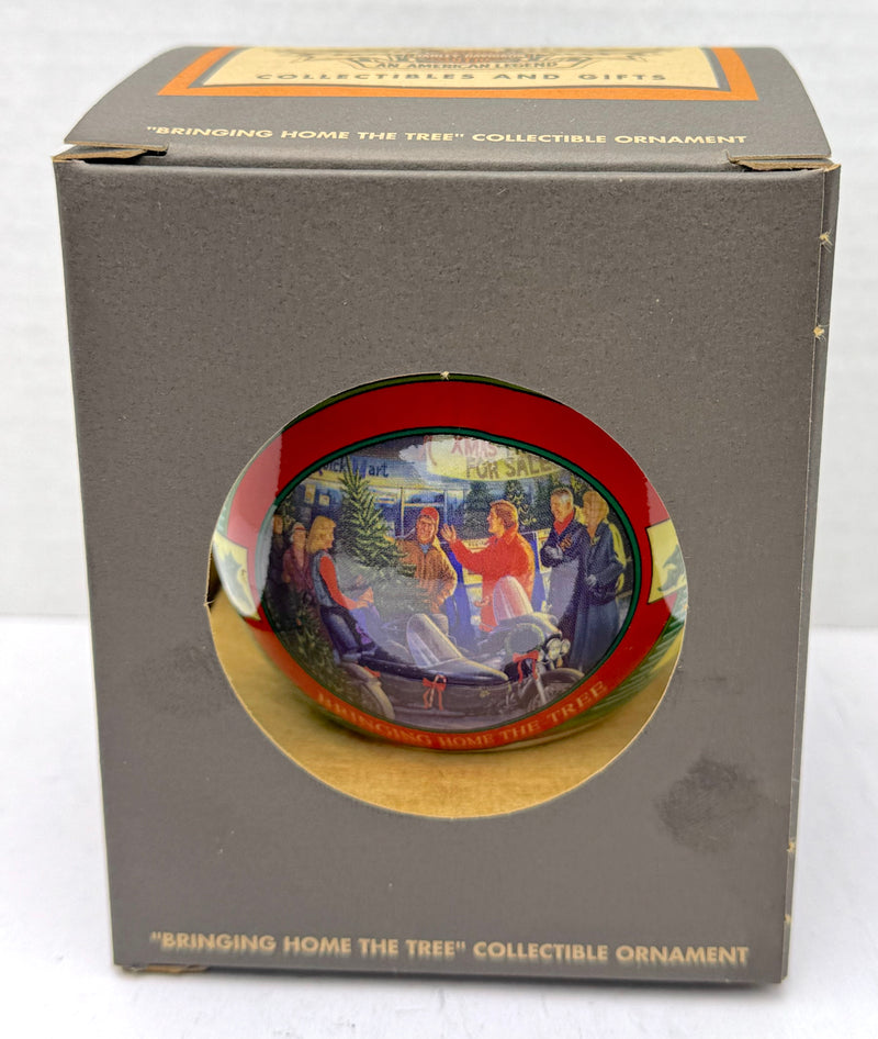 2001 Harley Davidson Ball Glass "BRINGING HOME THE TREE" Ornament 97917-02Z   - TvMovieCards.com