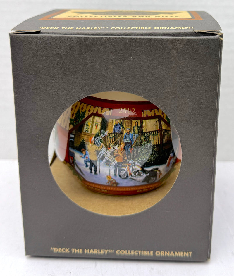 2002 Harley Davidson Ball Glass "Deck The Harley" Ornament 97929-03V   - TvMovieCards.com