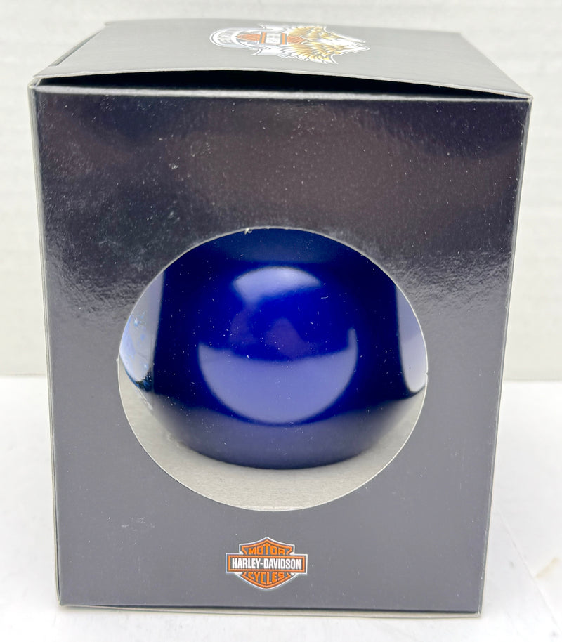 2004 Harley Davidson Ball Glass Happy Holiday Ornament 96888-05V Blue   - TvMovieCards.com
