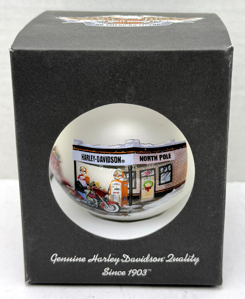 2008 Harley Davidson Ball Glass North Pole Dealership Ornament 96992-09V White   - TvMovieCards.com