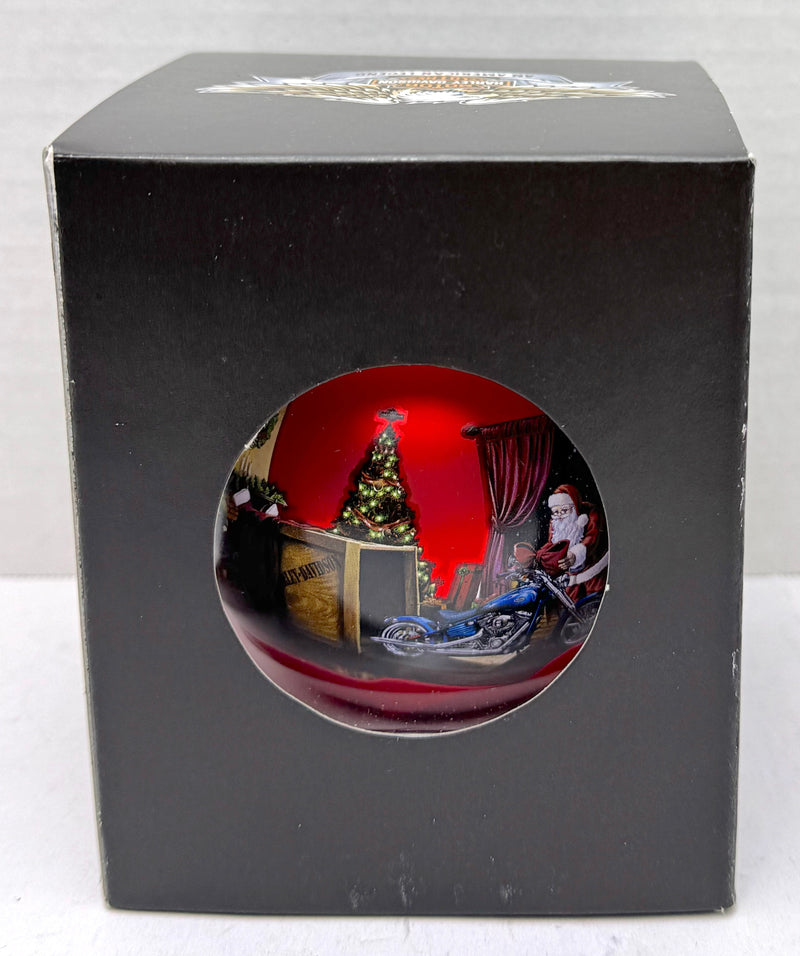 2009 Harley Davidson Ball Glass Happy Holiday Santa Ornament 96890-10V Red   - TvMovieCards.com