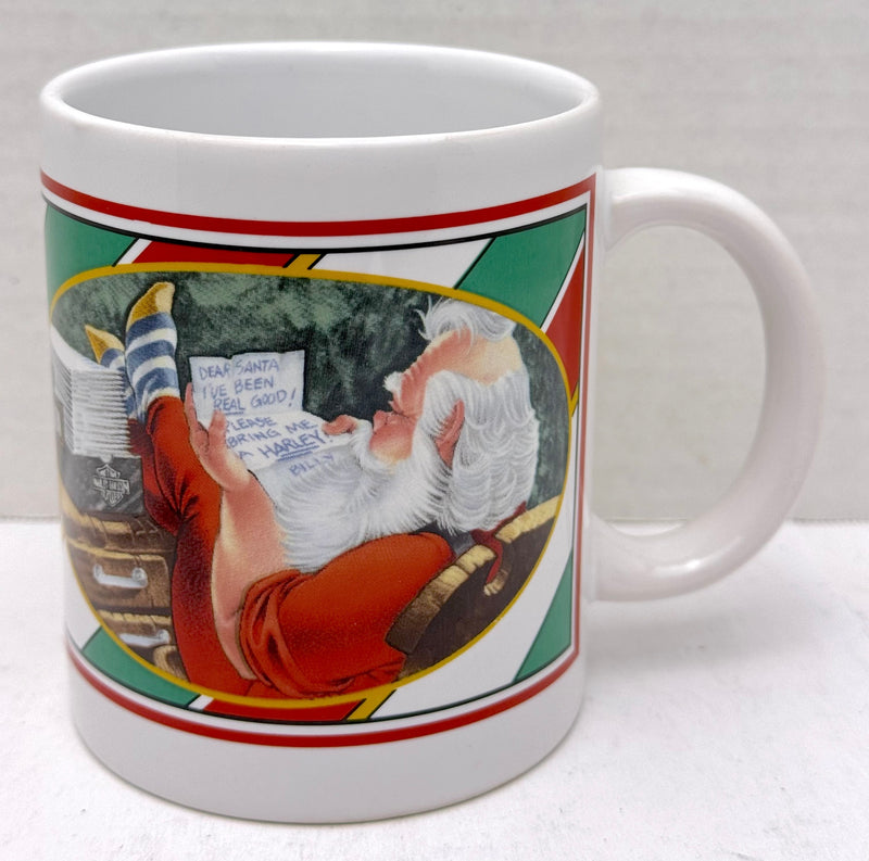 1997 Harley Davidson Motorcycles Christmas Kid Sitting on Santas Lap Coffee Mug   - TvMovieCards.com