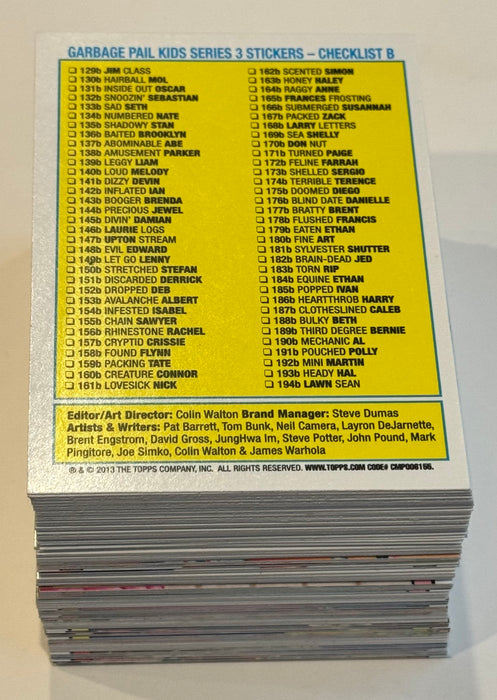 2013 Garbage Pail Kids GPK BNS Series 3 Complete 132 Card Set 129-194 A/B - TvMovieCards.com