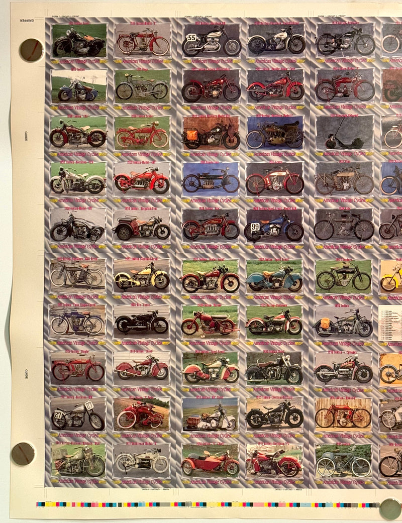 1992 American Vintage Cycles Series I 100 Card UNCUT Sheet 28x40" Champs   - TvMovieCards.com