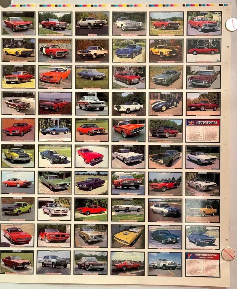 1992 Musclecars Collector Card 100 Card UNCUT Sheet 26x36 Collect A Card   - TvMovieCards.com
