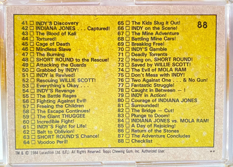 1984 Indiana Jones Temple of Doom Complete Trading 88 Base Card Set 11 Stickers   - TvMovieCards.com
