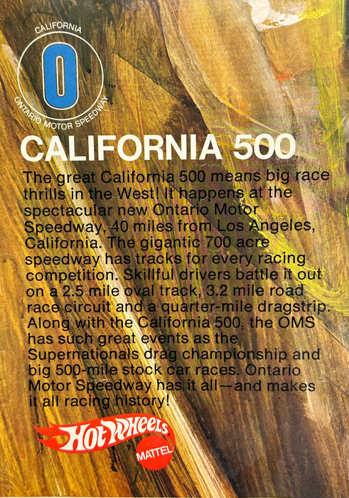 1970 Original Hot Wheels California 500 Poster Mattel Rare Ontario Motor Speedway   - TvMovieCards.com
