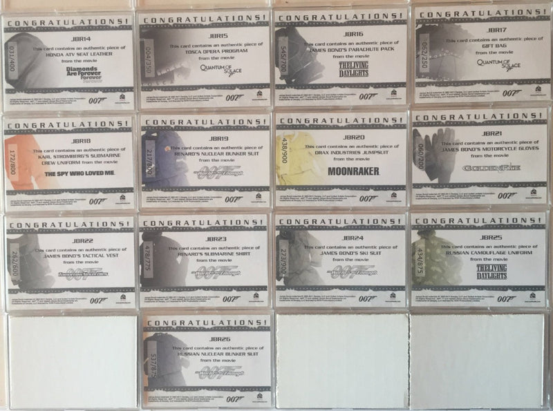 James Bond Mission Logs Relic Card Set 13 Cards JBR14 - JBR26   - TvMovieCards.com