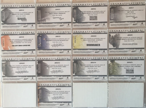 James Bond Mission Logs Relic Card Set 13 Cards JBR14 - JBR26   - TvMovieCards.com