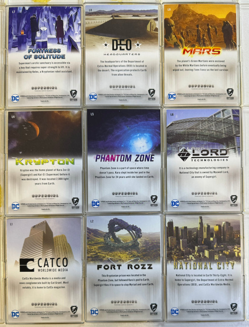 Supergirl Season 1 Red Omegahedron Deco Foil Parallel Locations Chase Set L1-L9 - TvMovieCards.com