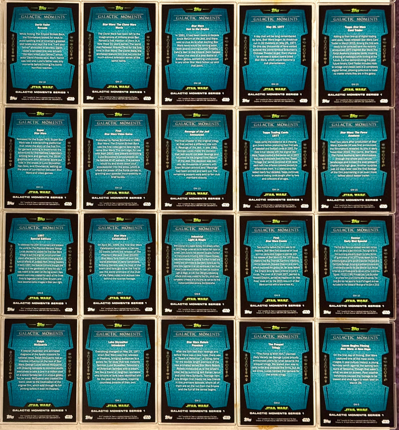 2016 Star Wars Trader Physical Galactic Moments Chase Card Set GM1-20 Topps - TvMovieCards.com