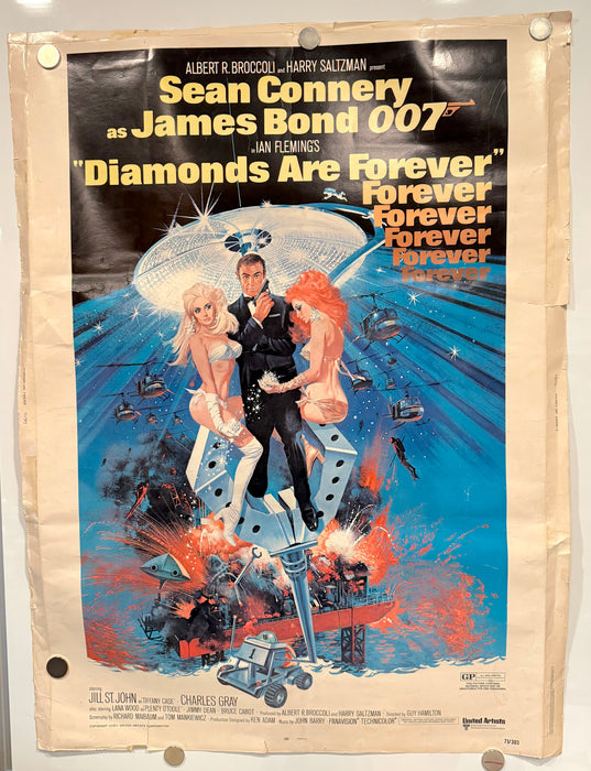 1971 Diamonds Are Forever James Bond 1SH Movie Poster 30" x 40" Sean Connery