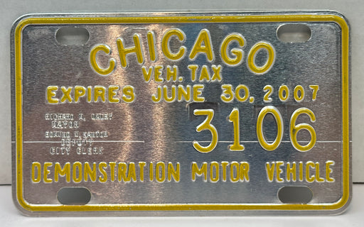 2007 Chicago Illinois Tax Tag Demonstration Motor Vehicle License Plate   - TvMovieCards.com