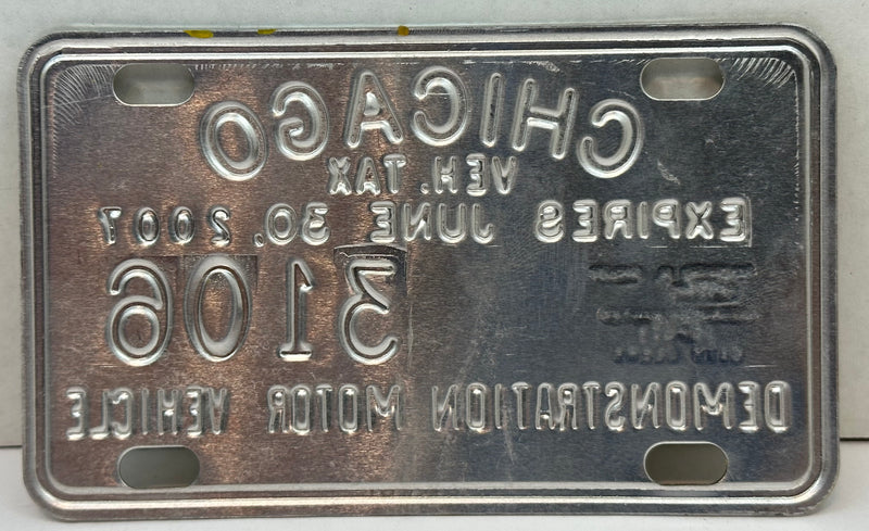 2007 Chicago Illinois Tax Tag Demonstration Motor Vehicle License Plate   - TvMovieCards.com