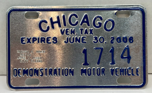 2006 Chicago Illinois Tax Tag Demonstration Motor Vehicle License Plate   - TvMovieCards.com