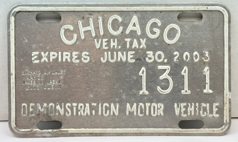 2003 Chicago Illinois Tax Tag Demonstration Motor Vehicle License Plate   - TvMovieCards.com