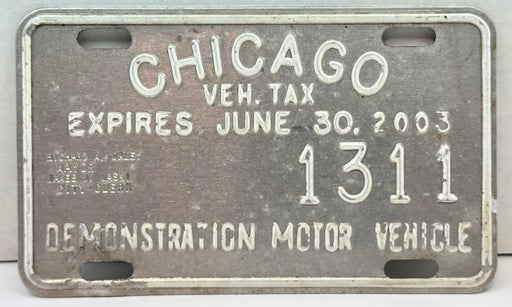 2003 Chicago Illinois Tax Tag Demonstration Motor Vehicle License Plate   - TvMovieCards.com