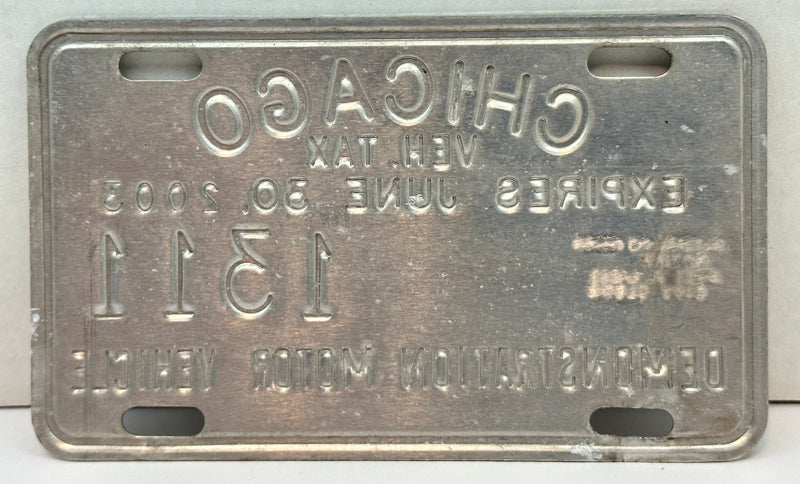 2003 Chicago Illinois Tax Tag Demonstration Motor Vehicle License Plate   - TvMovieCards.com