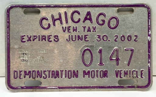 2002 Chicago Illinois Tax Tag Demonstration Motor Vehicle License Plate   - TvMovieCards.com