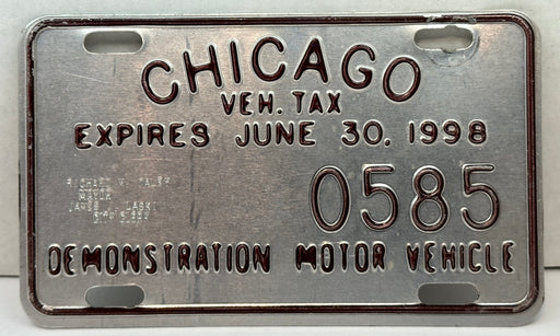 1998 Chicago Illinois Tax Tag Demonstration Motor Vehicle License Plate   - TvMovieCards.com