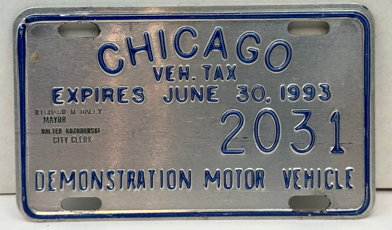 1993 Chicago Illinois Tax Tag Demonstration Motor Vehicle License Plate   - TvMovieCards.com