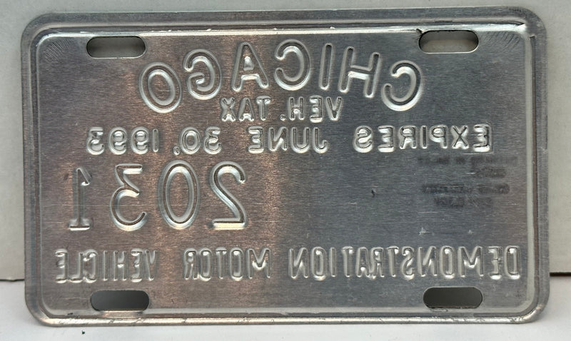1993 Chicago Illinois Tax Tag Demonstration Motor Vehicle License Plate   - TvMovieCards.com