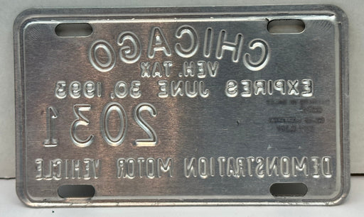 1993 Chicago Illinois Tax Tag Demonstration Motor Vehicle License Plate   - TvMovieCards.com