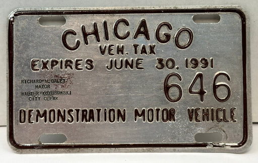 1991 Chicago Illinois Tax Tag Demonstration Motor Vehicle License Plate   - TvMovieCards.com