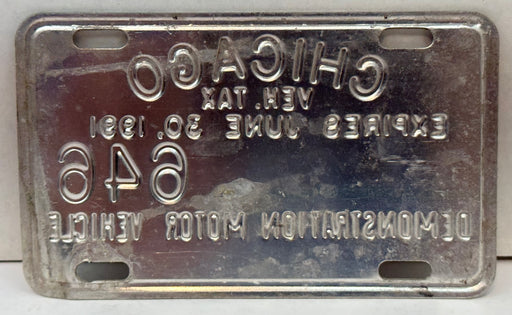 1991 Chicago Illinois Tax Tag Demonstration Motor Vehicle License Plate   - TvMovieCards.com