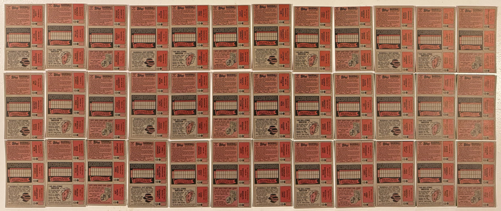 1981 Topps Baseball Scratchoff Test/Proof Set of 36 3-Card Panels / 108 Cards - TvMovieCards.com