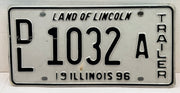 1996 Illinois Dealer Dealership License Plate DL 1032A Trailer   - TvMovieCards.com