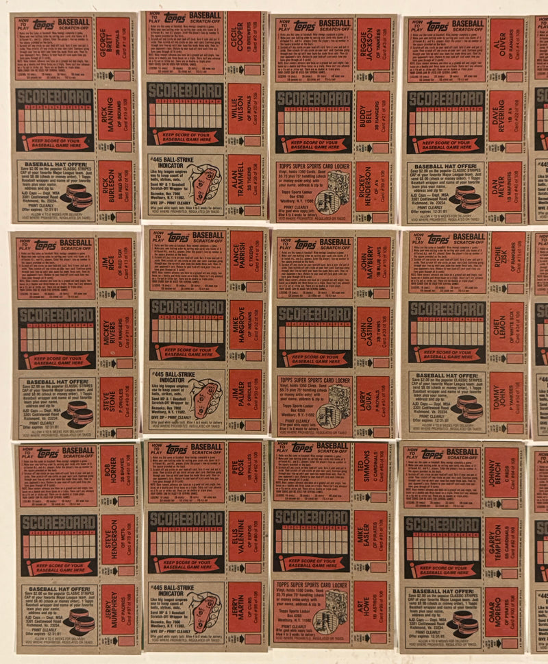 1981 Topps Baseball Scratchoff Test/Proof Set of 36 3-Card Panels / 108 Cards - TvMovieCards.com