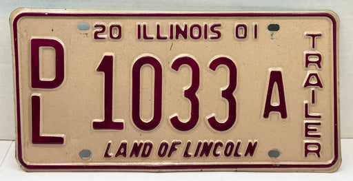 2001 Illinois Dealer Dealership License Plate DL 1033A Trailer   - TvMovieCards.com