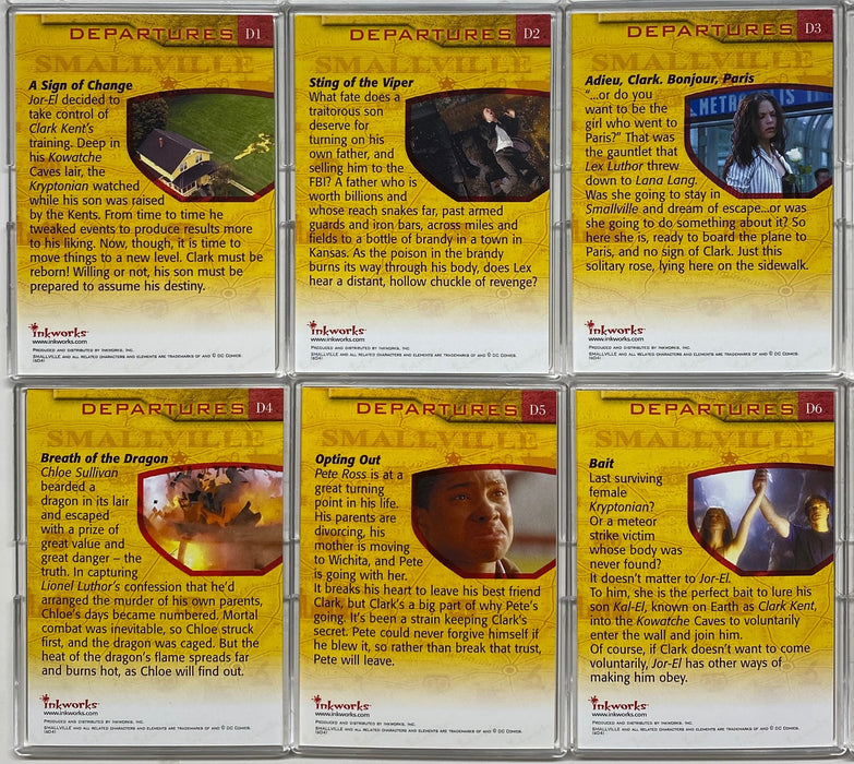 Smallville Season Three Departures Cards Foil Chase Card Set D1-D6 Inkworks 2004   - TvMovieCards.com