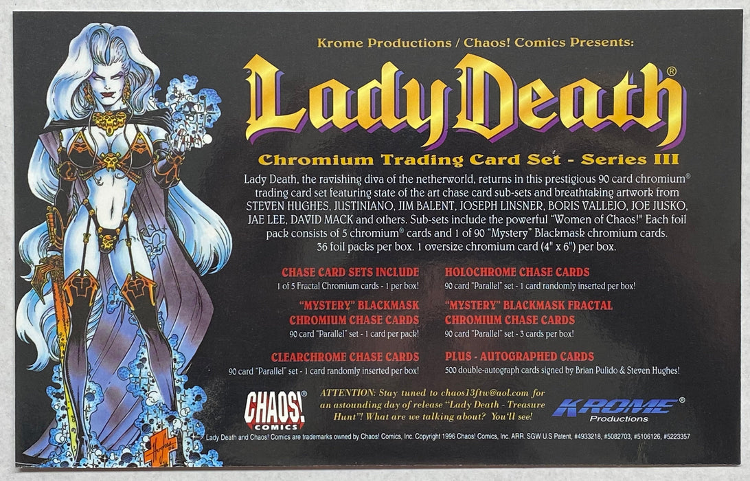 1996 Lady Death Chromium III Oversized Promo Trading Card Krome   - TvMovieCards.com