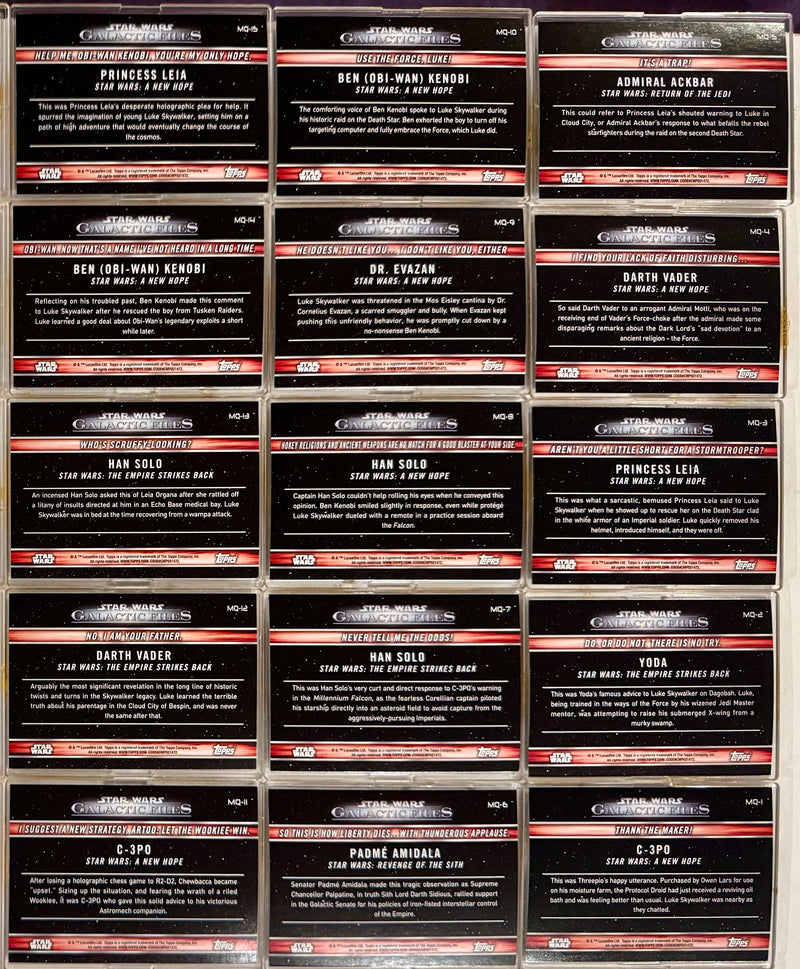 Star Wars Galactic Files Reborn Famous Quotes Chase Card Set MQ-1 / MQ15 - TvMovieCards.com