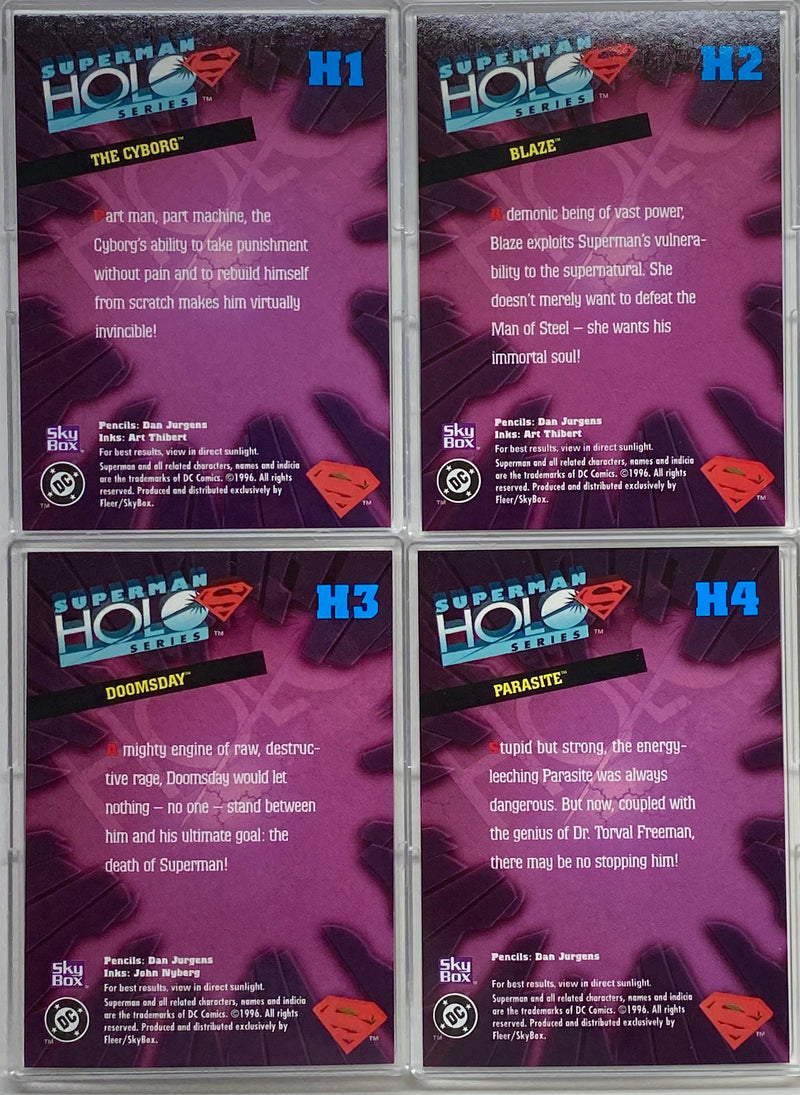1996 Superman Holo Series Gold Holo Action Chase Card Set H1-H4 Skybox - TvMovieCards.com