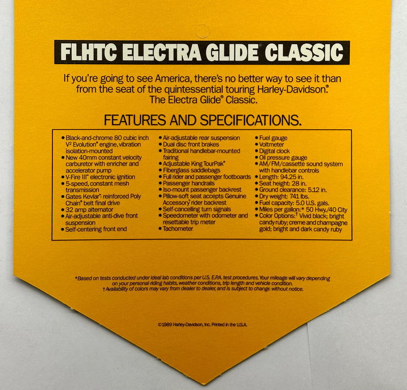1989 Harley Davidson FLHTC Electra Glide Classic Handlebar Dealer Hang Tag   - TvMovieCards.com