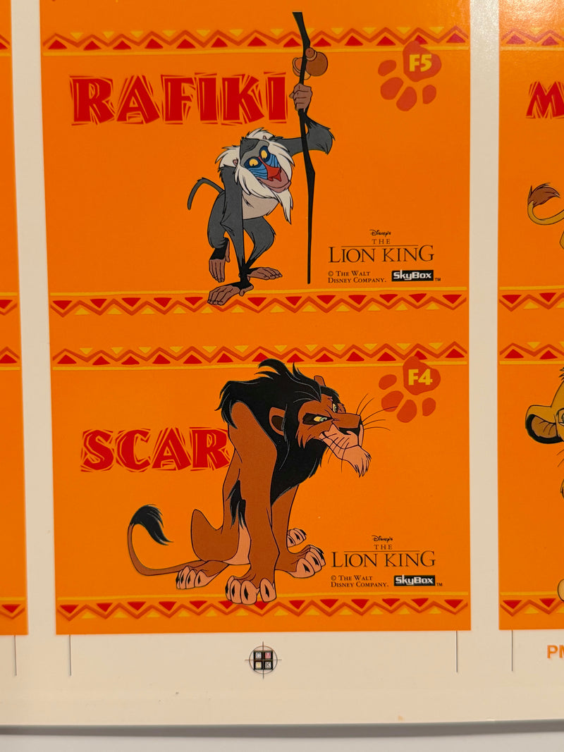 1994 Lion King Series 1 Disney Movie Foil Card Set F1-F9 Uncut Sheet of 9