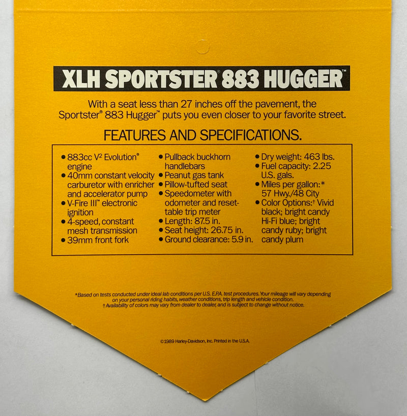 1989 Harley Davidson XLH Sportster 883 Hugger Handlebar Dealer Hang Tag   - TvMovieCards.com