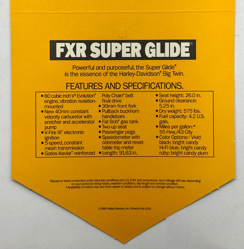 1989 Harley Davidson FXR Super Glide Handlebar Dealer Hang Tag   - TvMovieCards.com