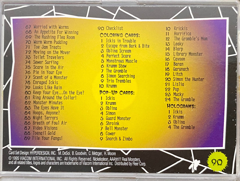 1995 AAAHH!! Real Monsters Complete Base Trading Card Set of 90 Fleer Ultra   - TvMovieCards.com