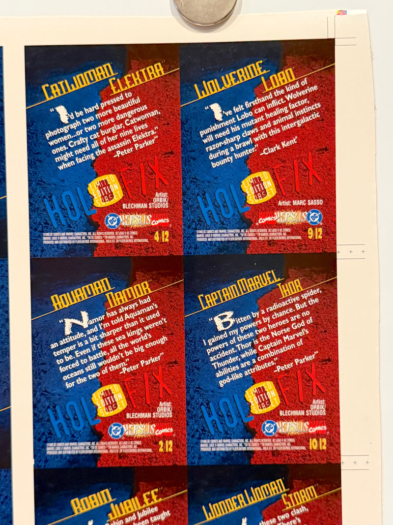 1995 DC Versus Marvel Holo F/X Chase Card Set Uncut Press Sheet of 12