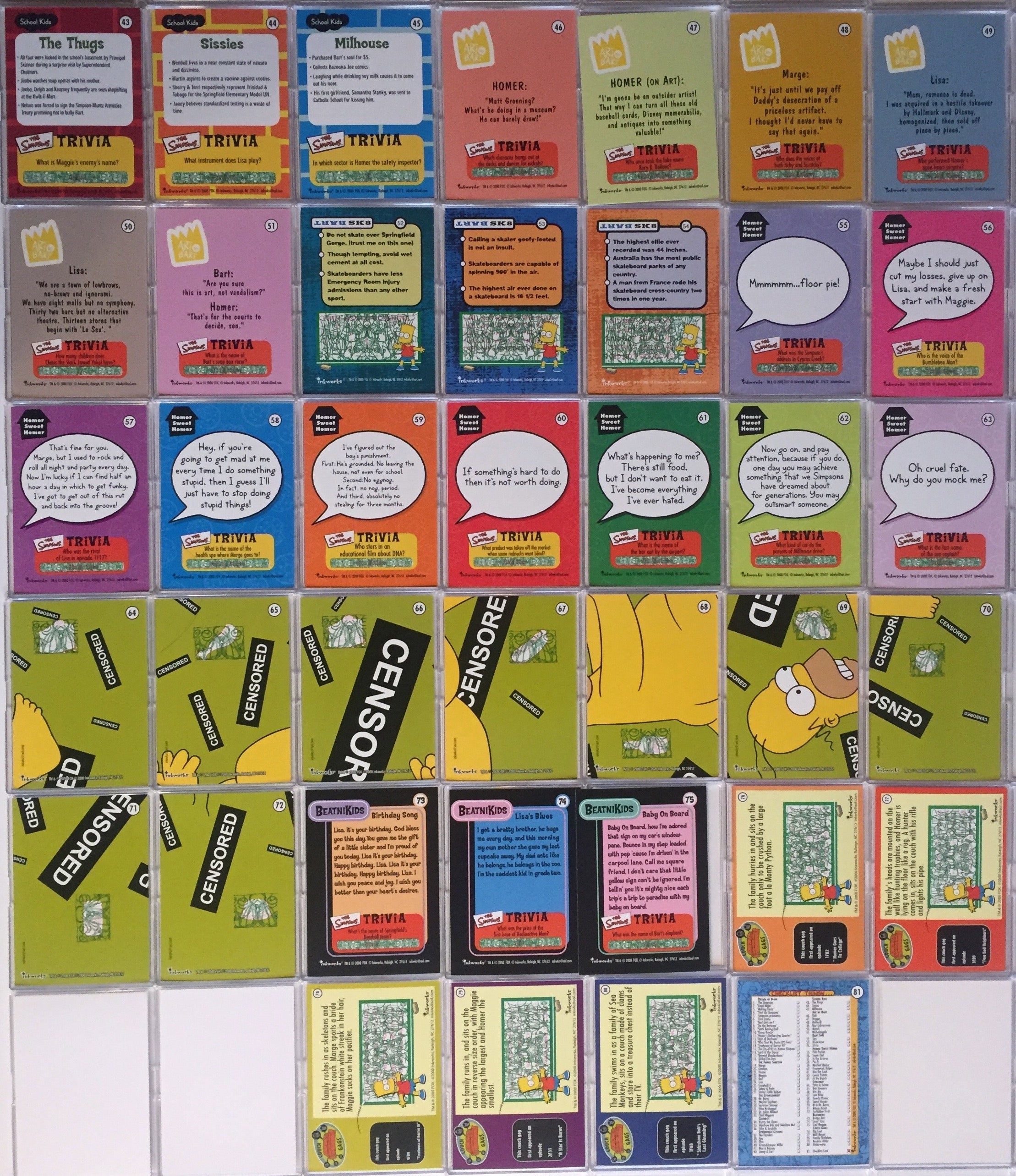 Simpsons 10th Anniversary Celebration Base Card Set Inkworks 2000