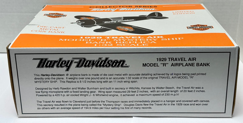 Harley Davidson 1929 Travel Air Model “R” Mystery Ship Plane Bank 1:32 Diecast   - TvMovieCards.com